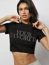 Rhinestone Slogan Crop Tee